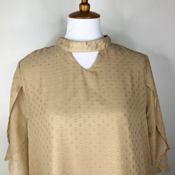 CJ Banks Chiffon Raindrop Top Flutter Sleeve Sz. 1X Tan - Picture 5 of 12